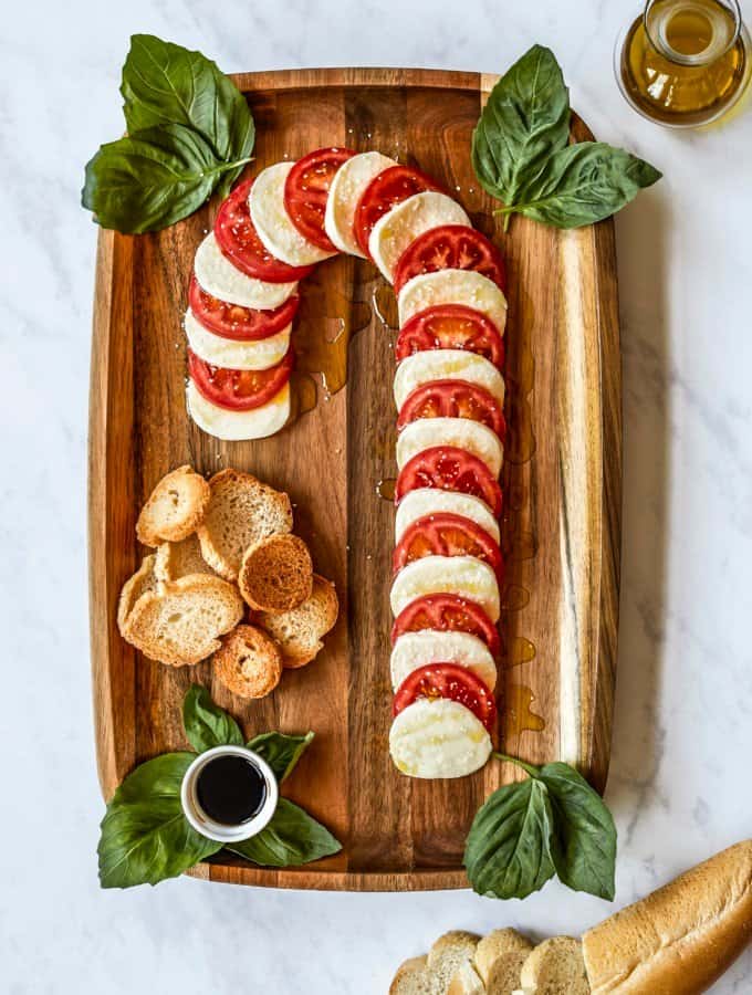 Candy Cane Caprese Board from Beautiful Boards Cookbook by Maegan Brown