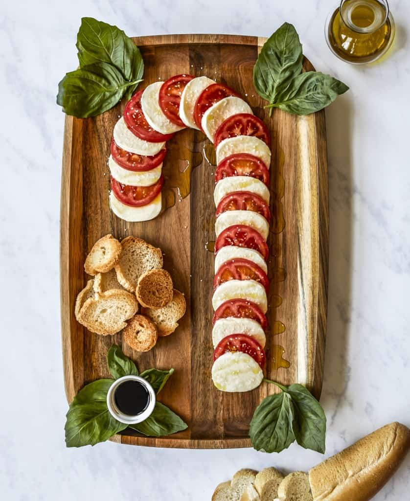 Candy Cane Caprese Board from Beautiful Boards Cookbook by Maegan Brown