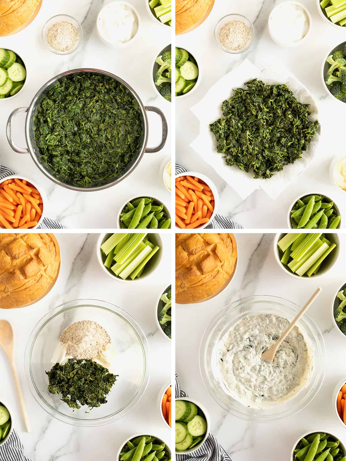 Steps to making a cold spinach dip.