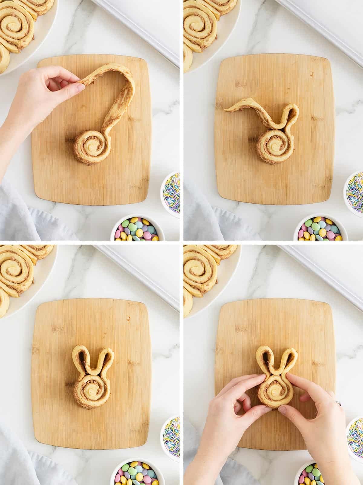 Steps to make Easter Bunny Cinnamon Rolls.