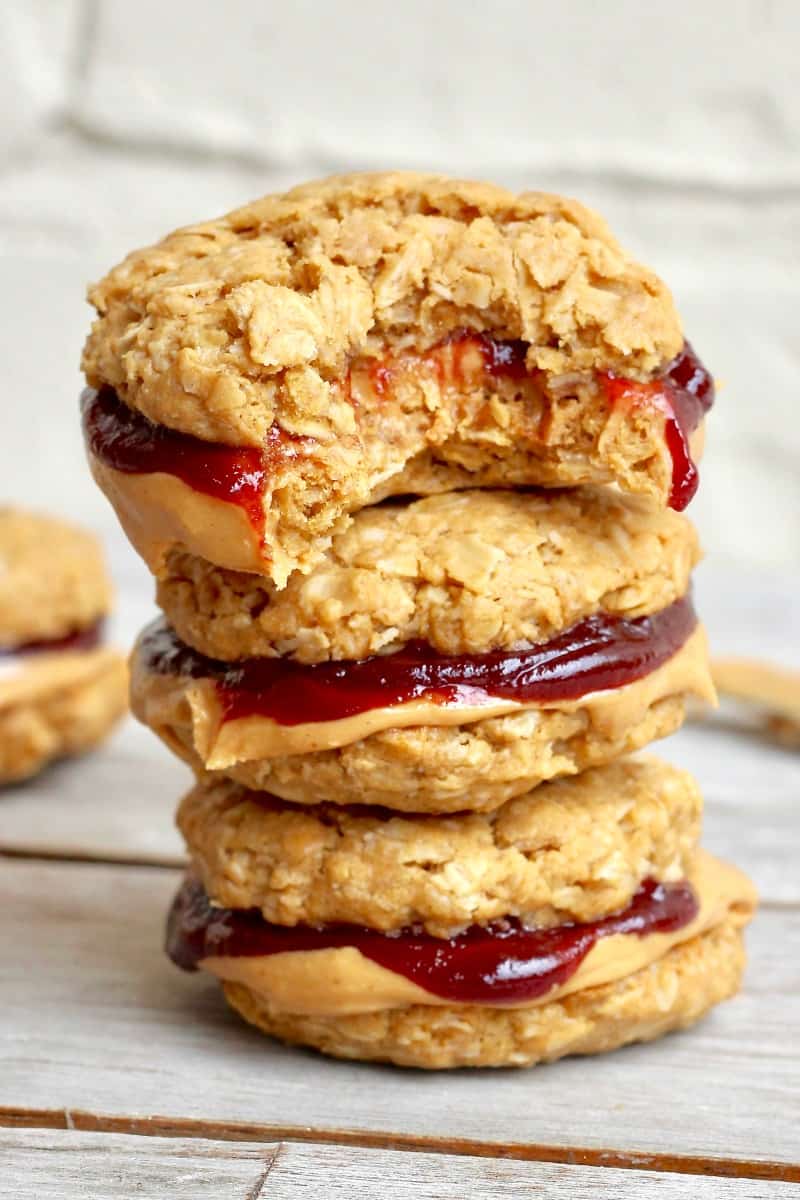 Healthy Flourless Peanut Butter & Jelly Cookie Sandwiches - The BakerMama