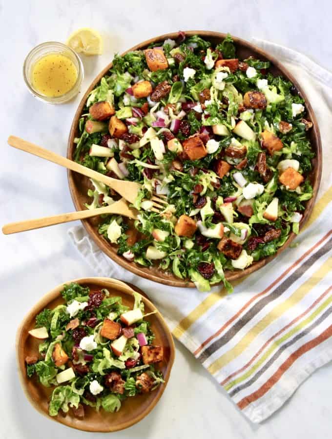 Kale and Brussels Sprouts Salad with a Maple Dijon Vinaigrette