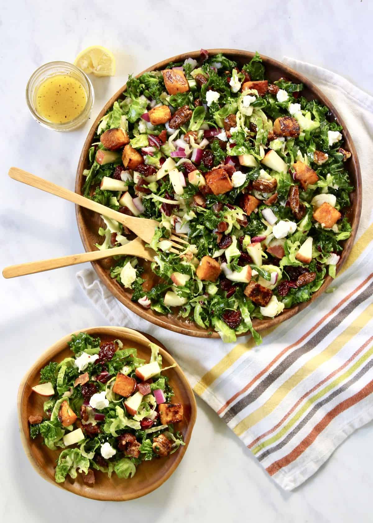 Kale and Brussels Sprouts Salad with a Maple Dijon Vinaigrette