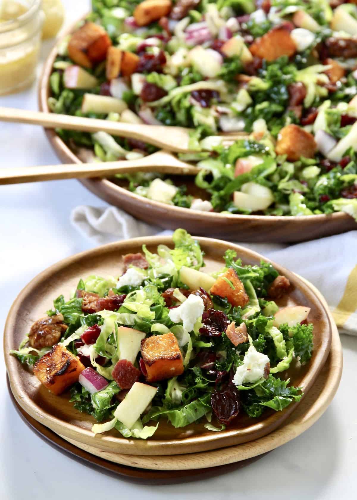 Kale and Brussels Sprouts Salad with a Maple Dijon Vinaigrette