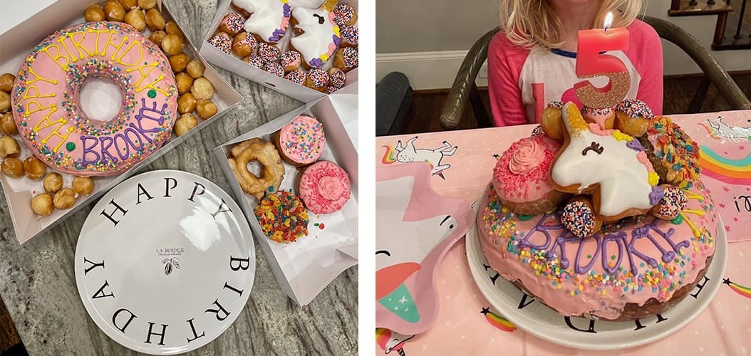 Base and unicorn donut cake assembly