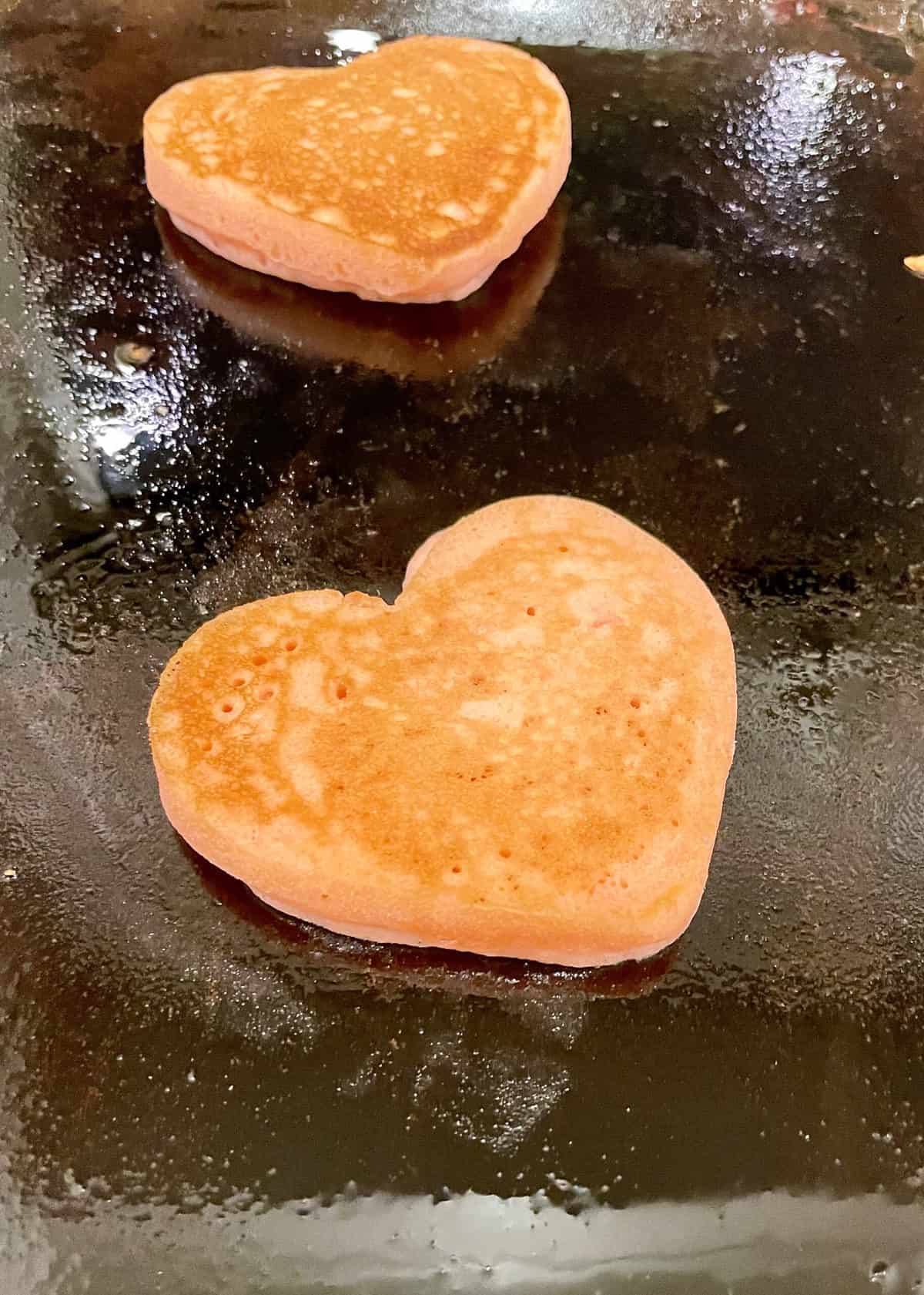 Heart-shaped pancakes for the Valentine's Day Pancake Board