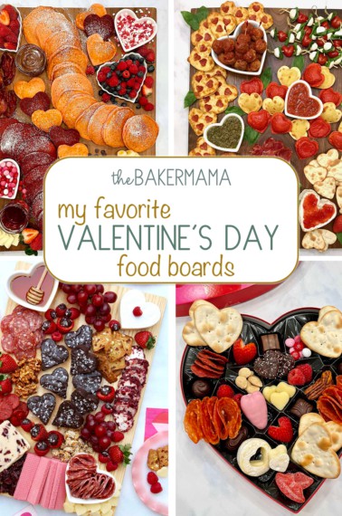 Valentine's Day Pancake Board, Italian-Inspired Valentine's Day Dinner Board, a Valentine's Day Fudge Board and a charcuterie heart box.