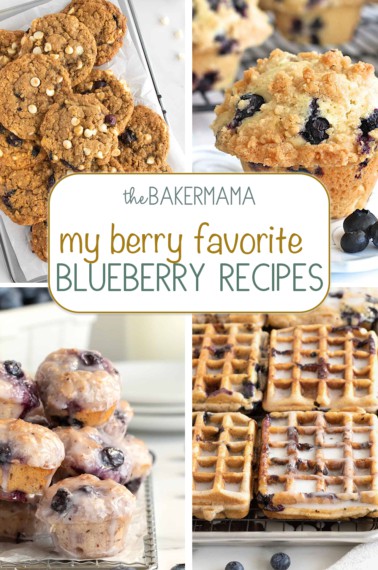 White chocolate blueberry oatmeal cookies, Blueberry streusel muffins, blueberry fritter bites, blueberry cake waffles.