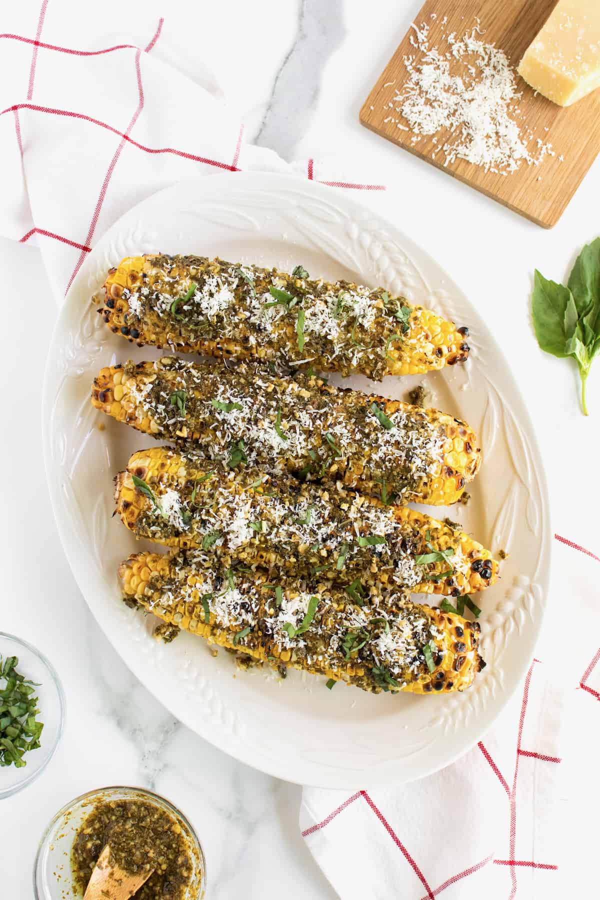 Pesto Parmesan Grilled Corn by The BakerMama