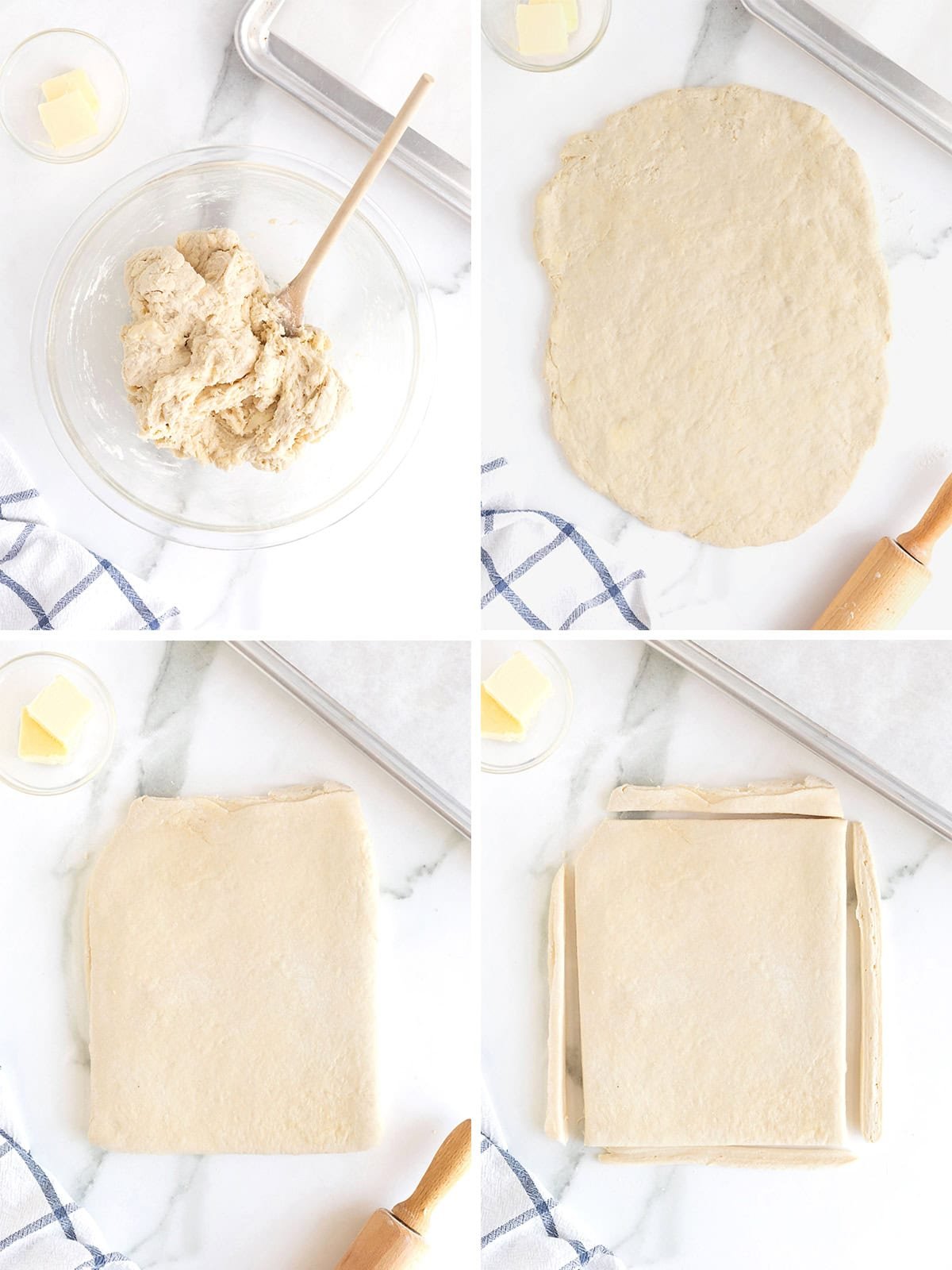 Steps to make homestyle buttermilk biscuits.
