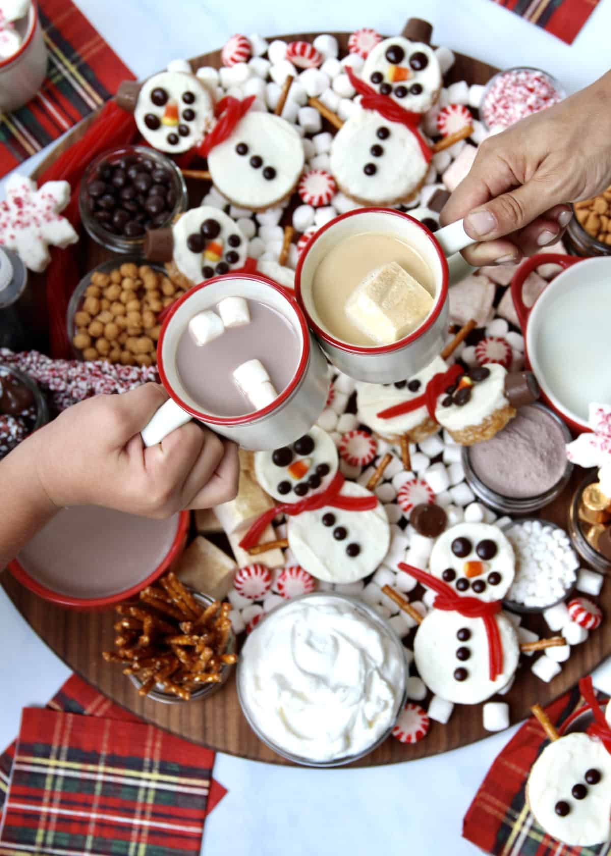 Hot Chocolate Board with Snowmen Scotcheroos by The BakerMama