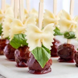 Bowtie Pasta and Meatball Skewers by The BakerMama