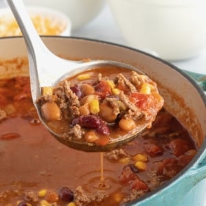 A ladle of taco soup.