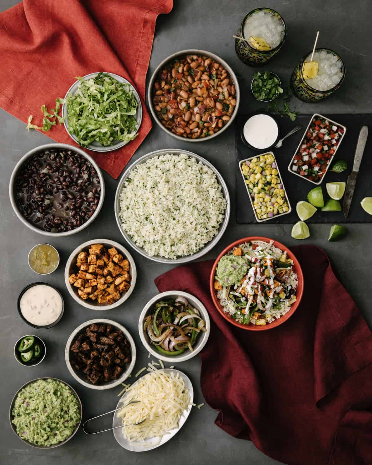 Build Your Own Burrito Bowl Spread by The BakerMama