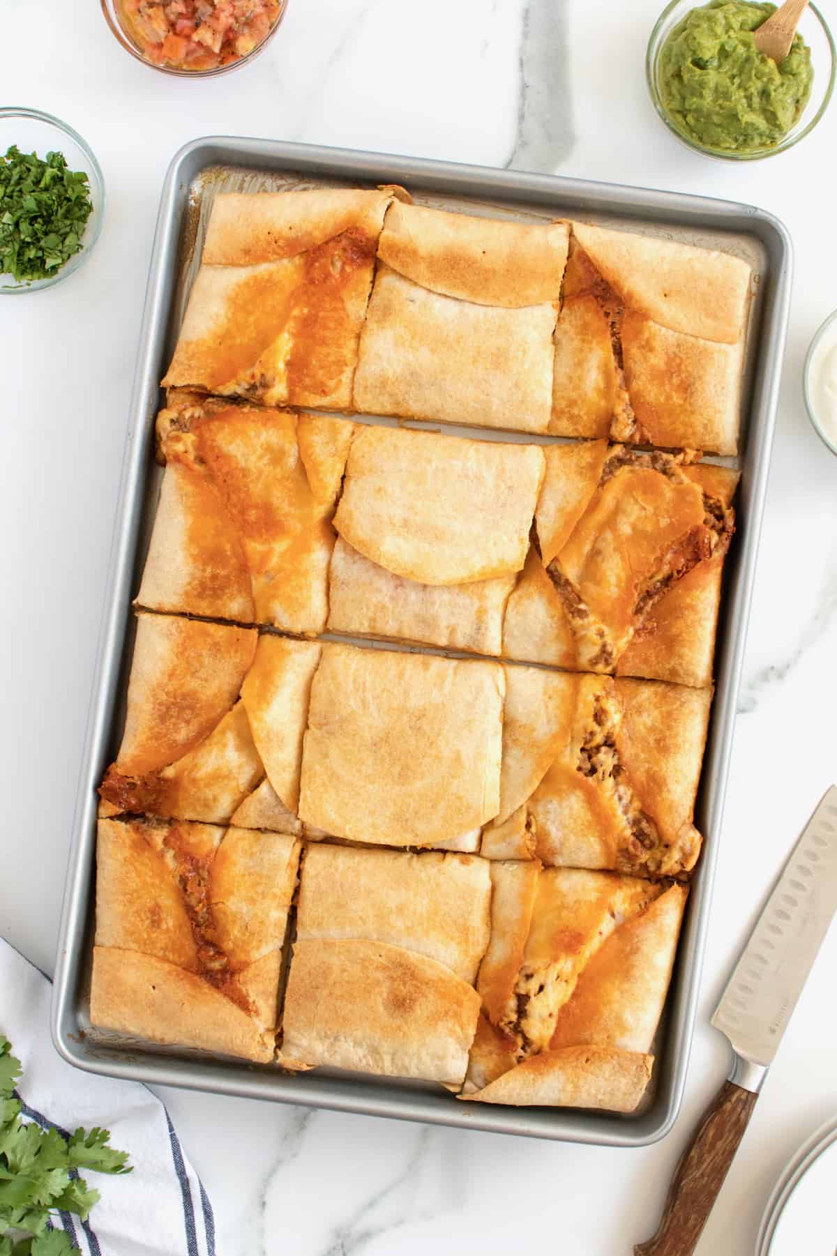 Beef and Bean Sheet Pan Quesadilla by The BakerMama