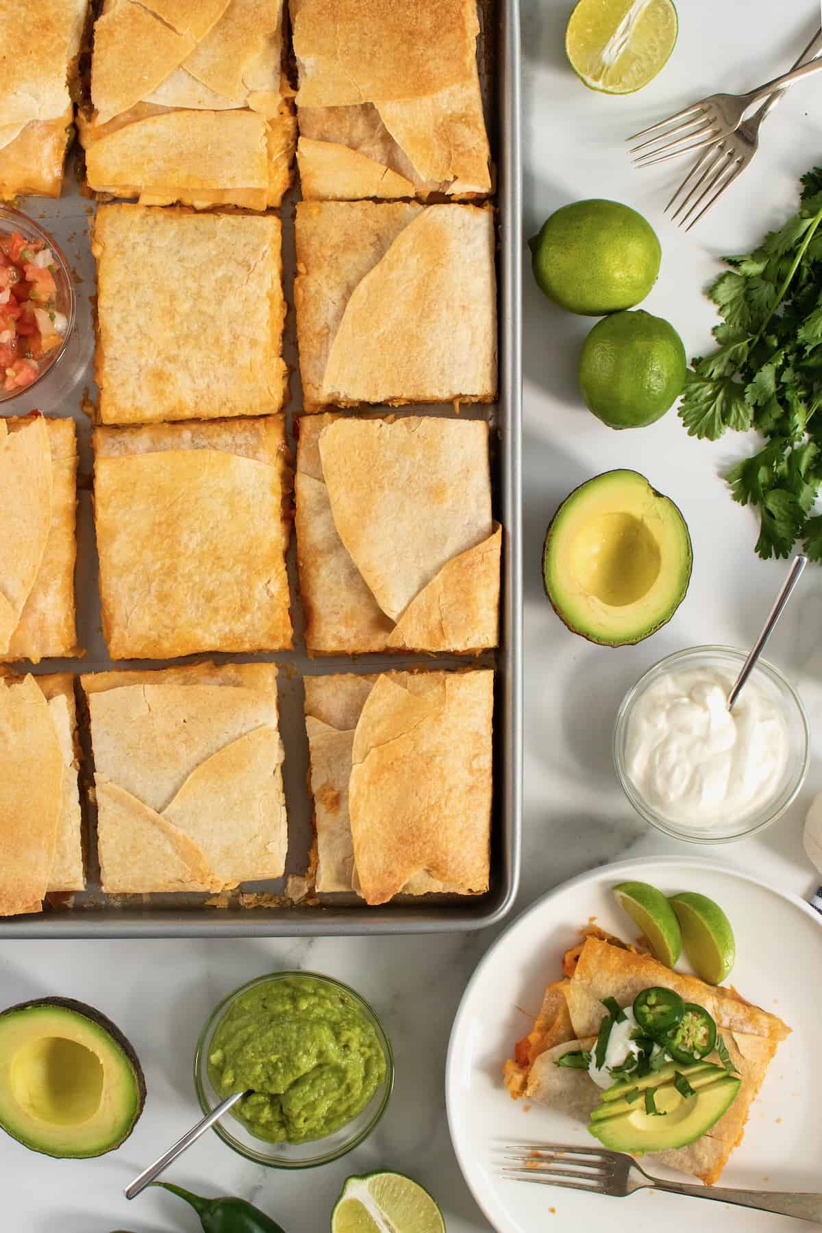 Sheet Pan Chicken Quesadillas