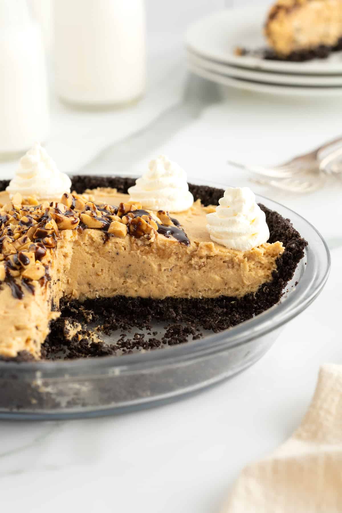 No Bake Chocolate Peanut Butter Pie by The BakerMama
