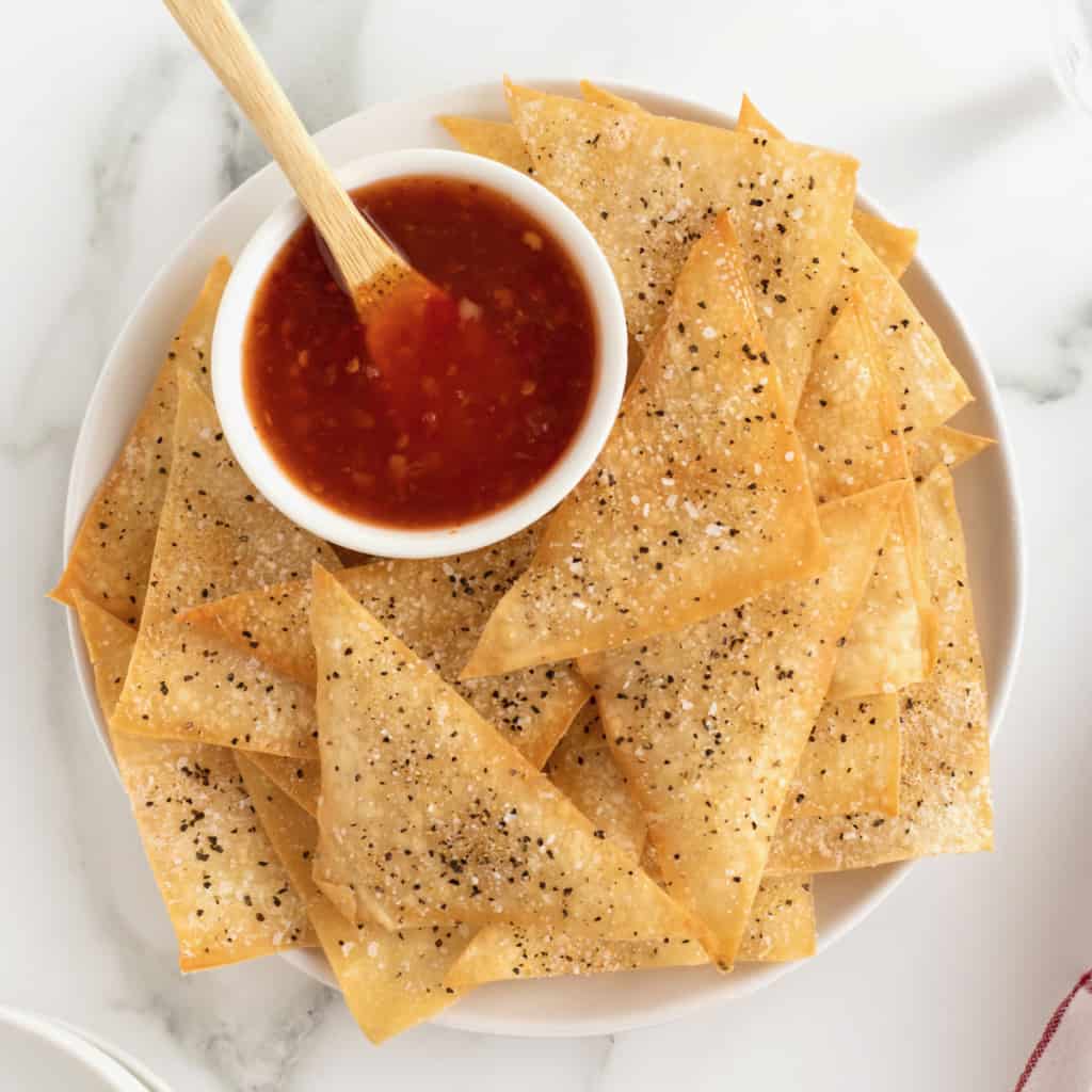 Light and Crispy Baked Wonton Chips The BakerMama
