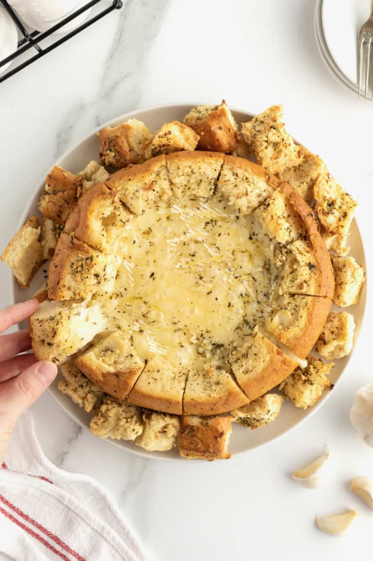 Garlic Butter Baked Brie In A Bread Bowl The Bakermama 