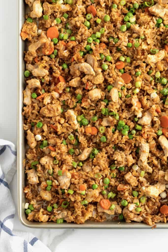 Sheet Pan Chicken Fried Rice - The BakerMama