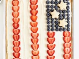American Flag Fruit Pizza with Cream Cheese Frosting - The BakerMama