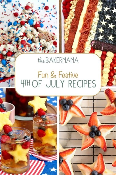 Patriotic party mix, American Flag cheese tray, Sparkling Sweet Tea Sangria, and Fourth of July Star Cookies