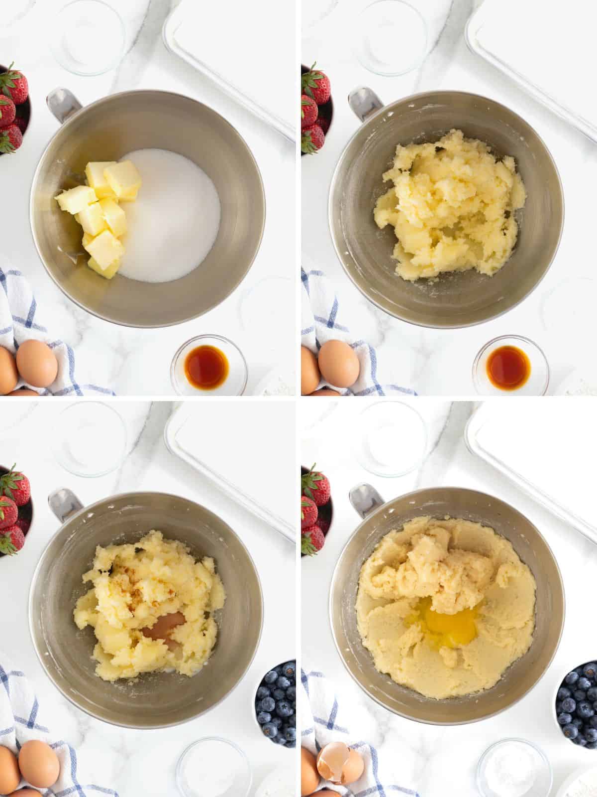 Steps to make American Flag fruit pizza.