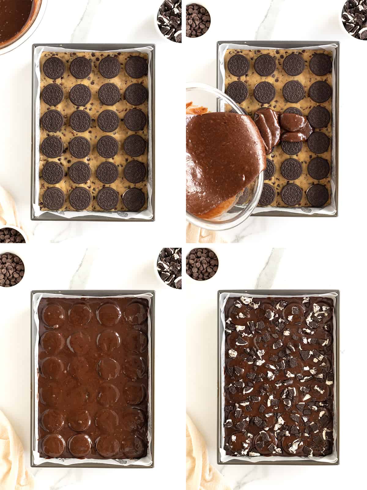 Steps for making triple threat brownies.