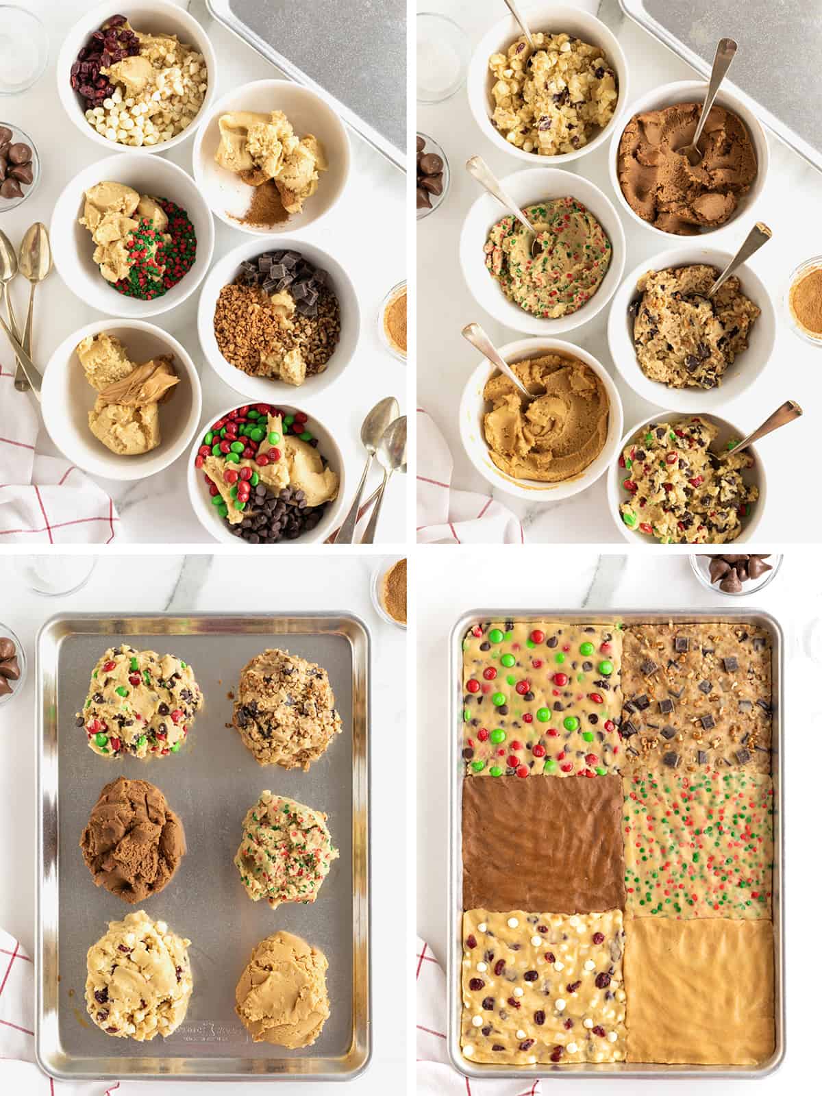 Steps to make dough for holiday cookie bars.