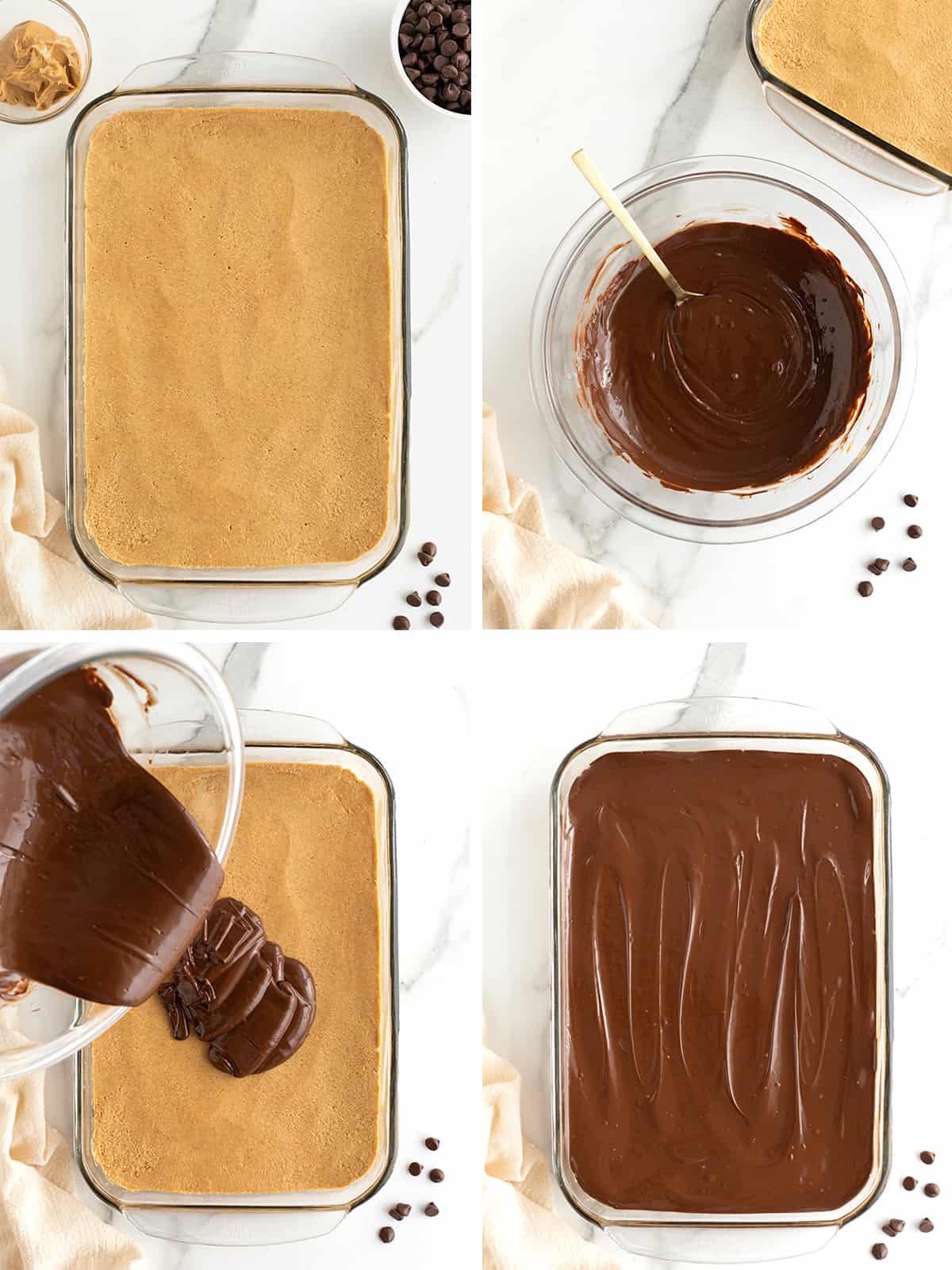 Steps to make No-Bake Chocolate Peanut Butter Bars.