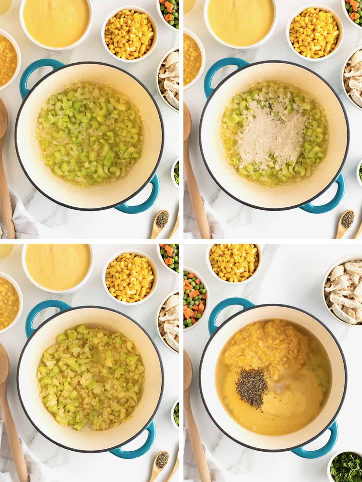 Steps to make Chicken Pot Pie Soup.