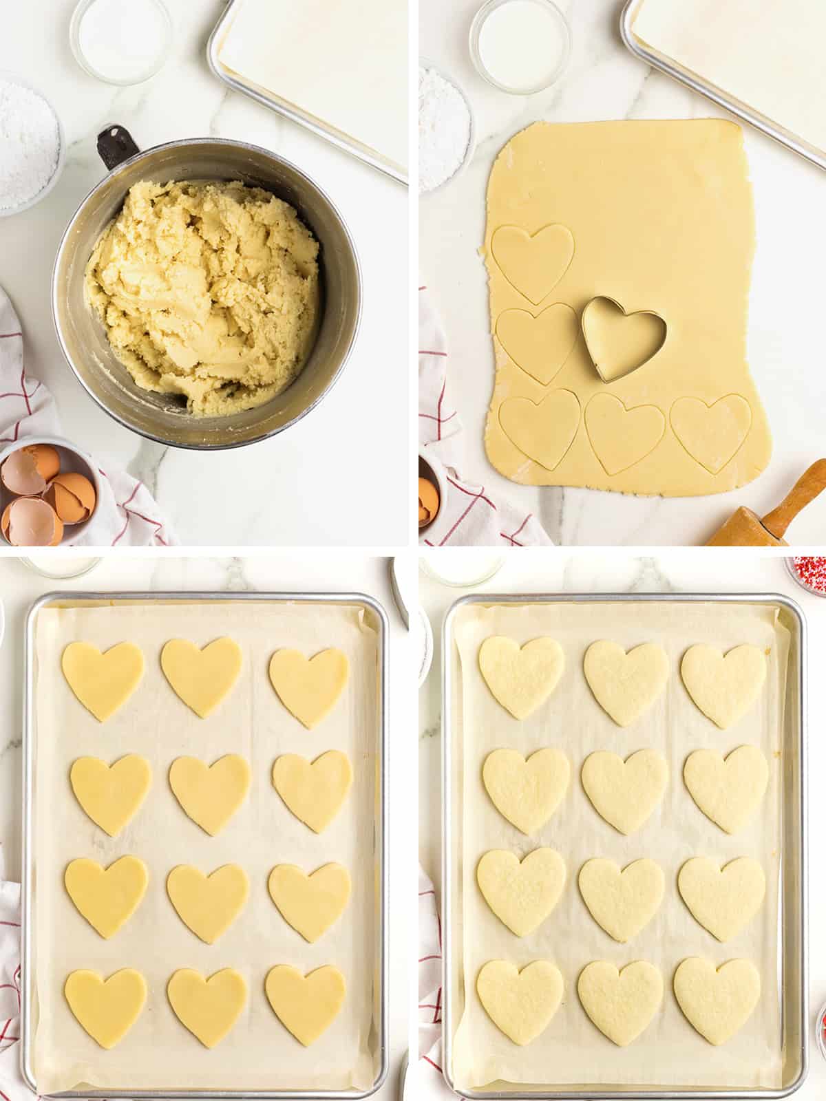 Steps to make sugar cookie dough in a stand mixer.