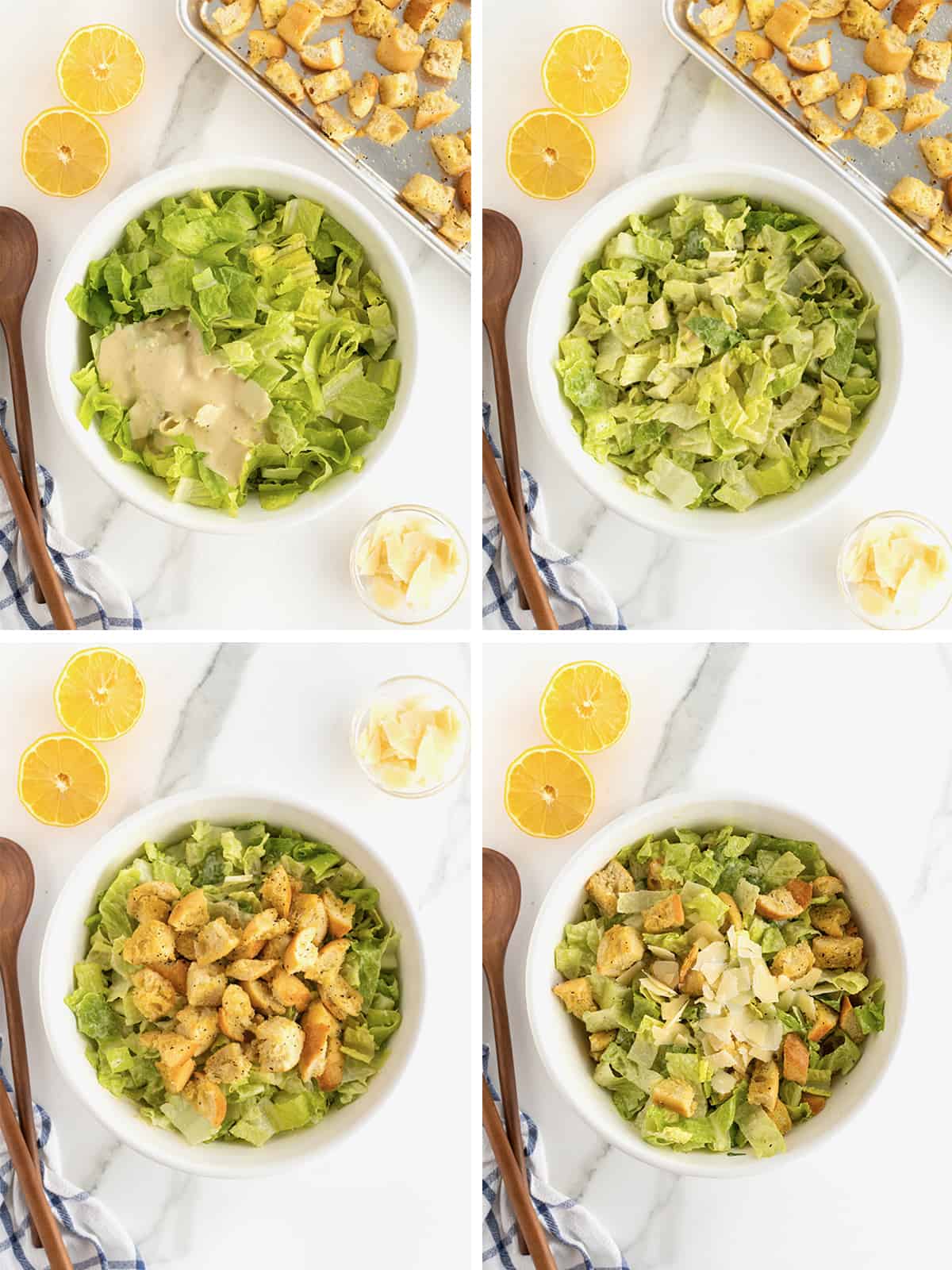 Steps to make chopped caesar salad.