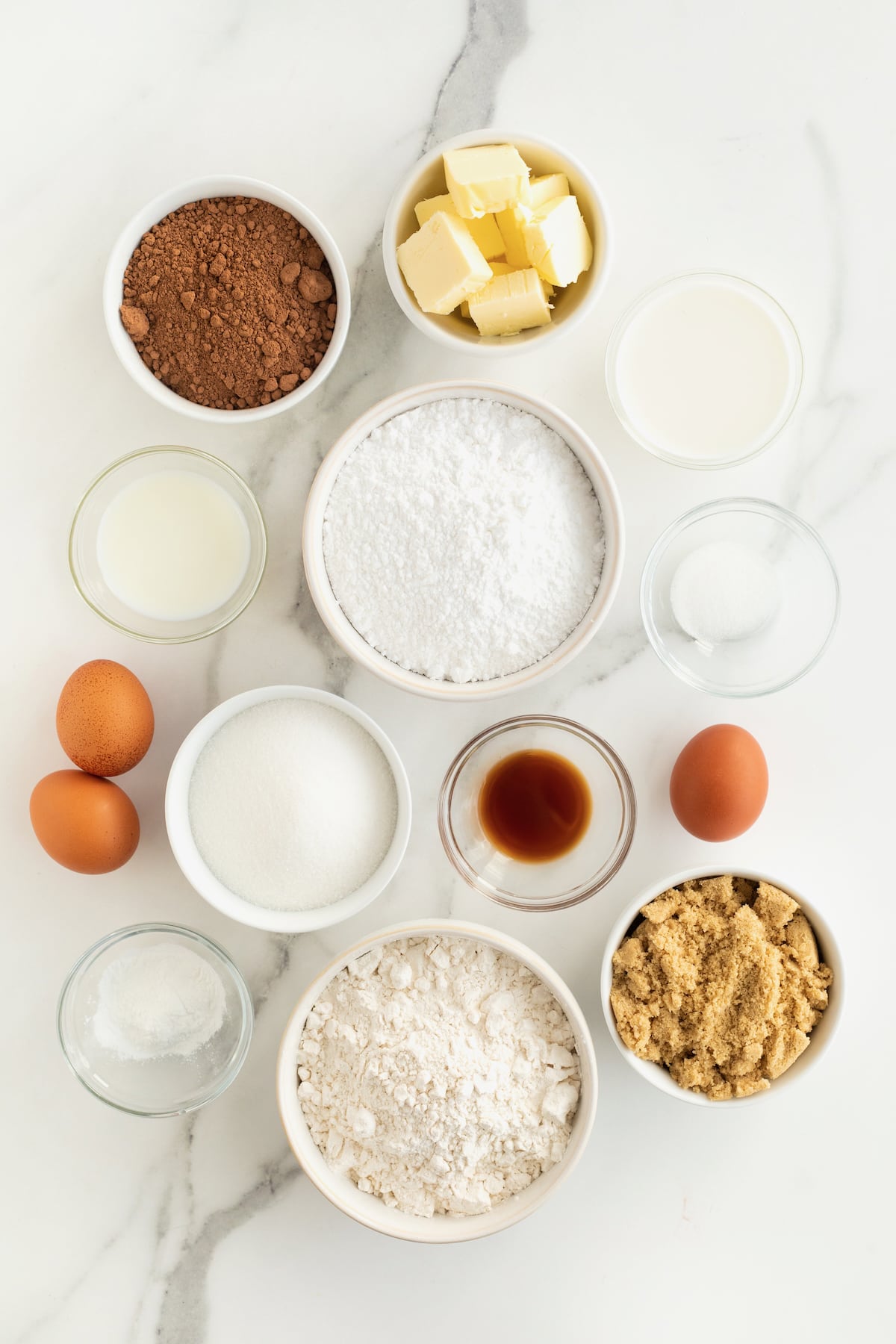 Ingredients to make chocolate sugar cookies.