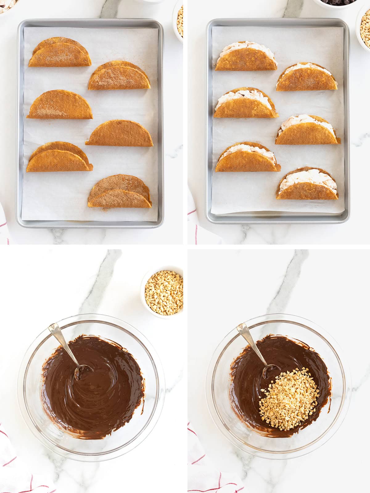 Steps to make homemade choco tacos.