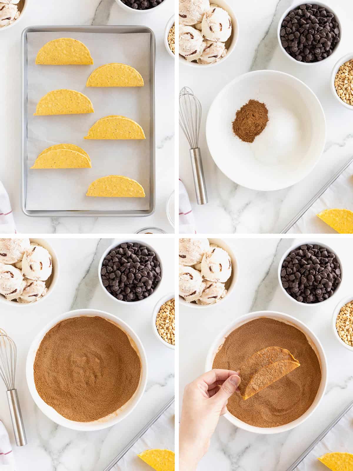 Steps to make homemade choco tacos.