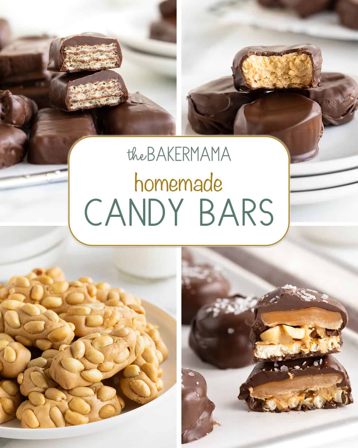 Homemade KitKat bites, peanut butter cups, PayDay candy bar bites and Take 5 candy bar bites.