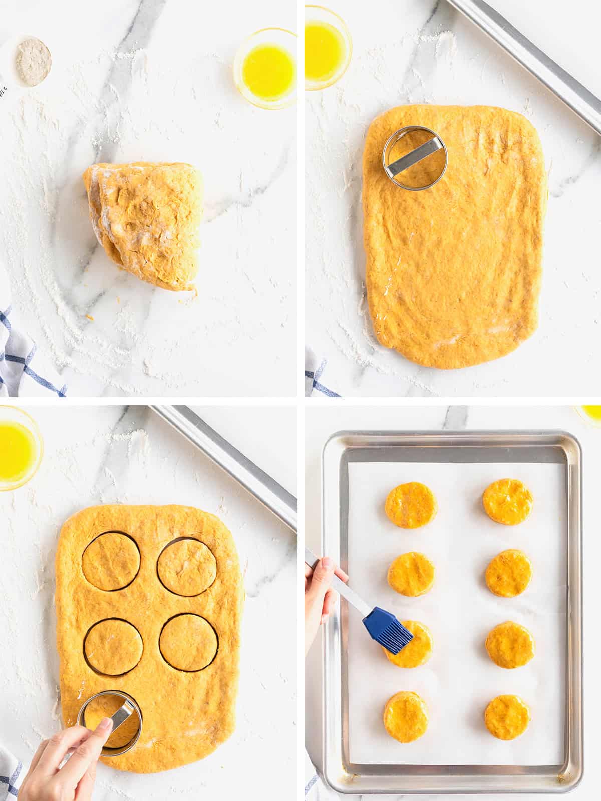 Steps to make pumpkin biscuits.