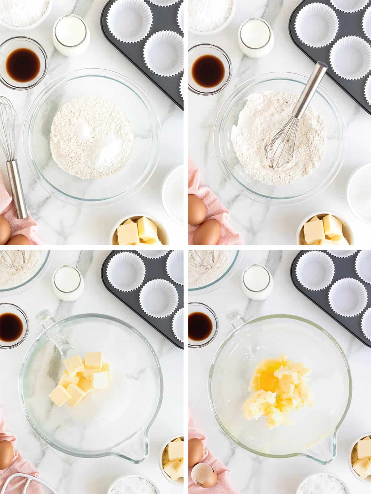 Steps to make vanilla cupcake batter.