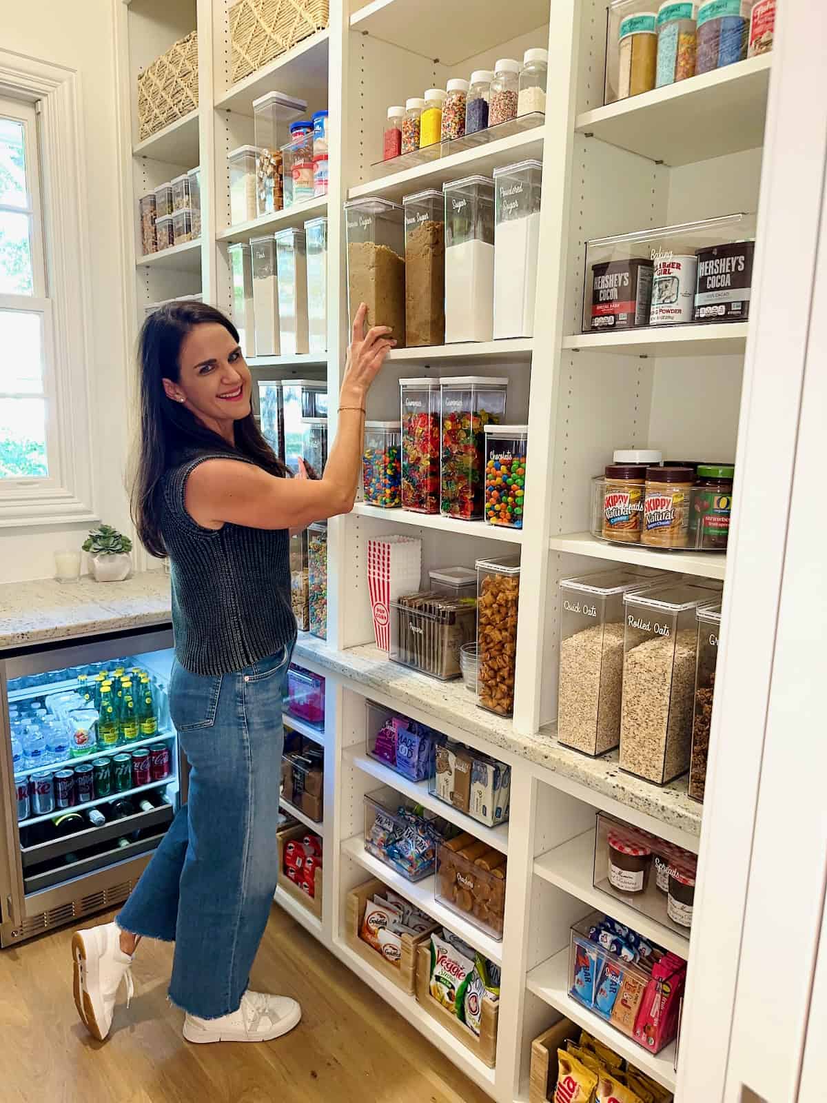 Maegan Brown stocking her pantry.