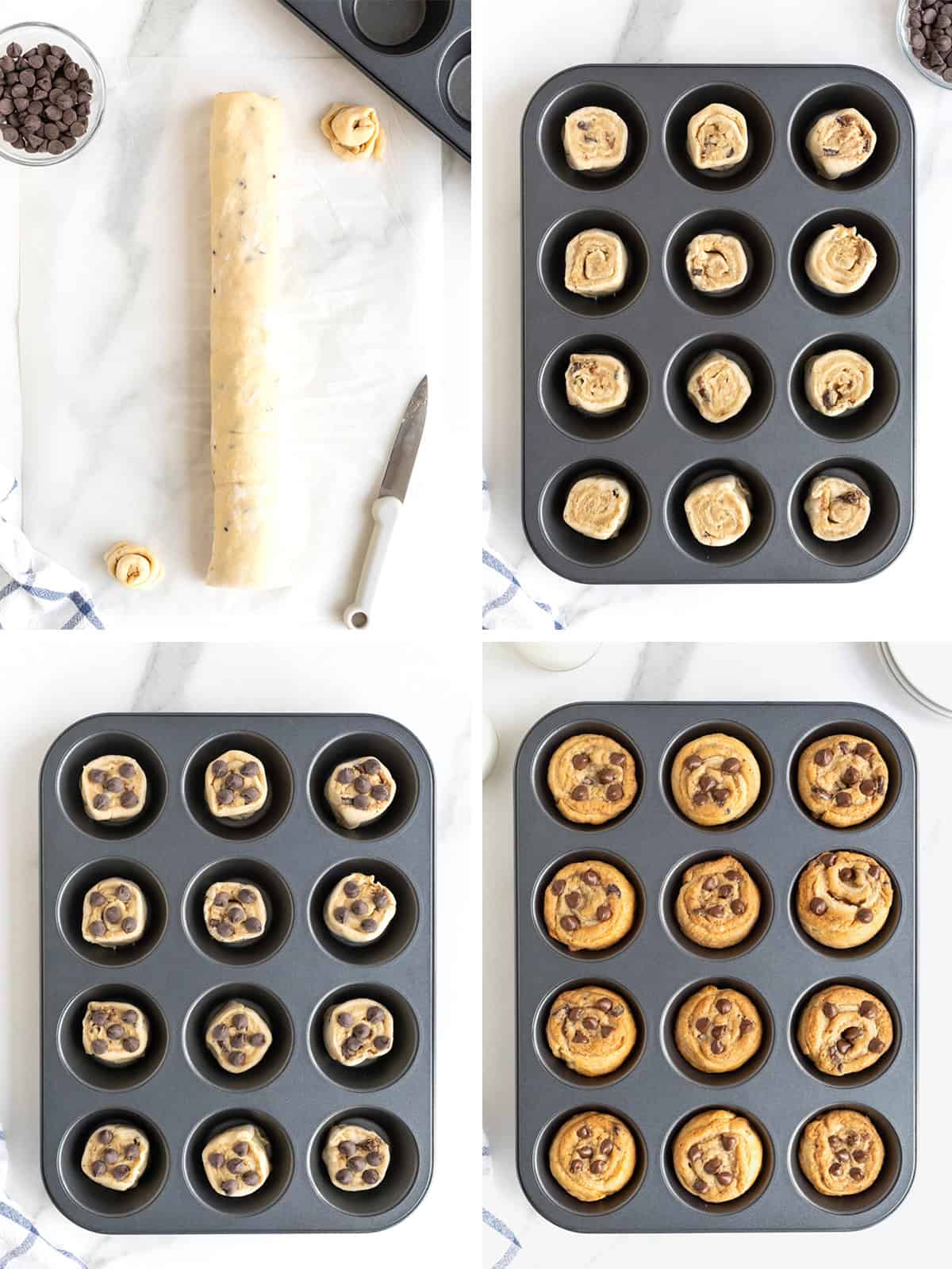 Steps to make Chocolate Chip Cookie Dough Cruffins.