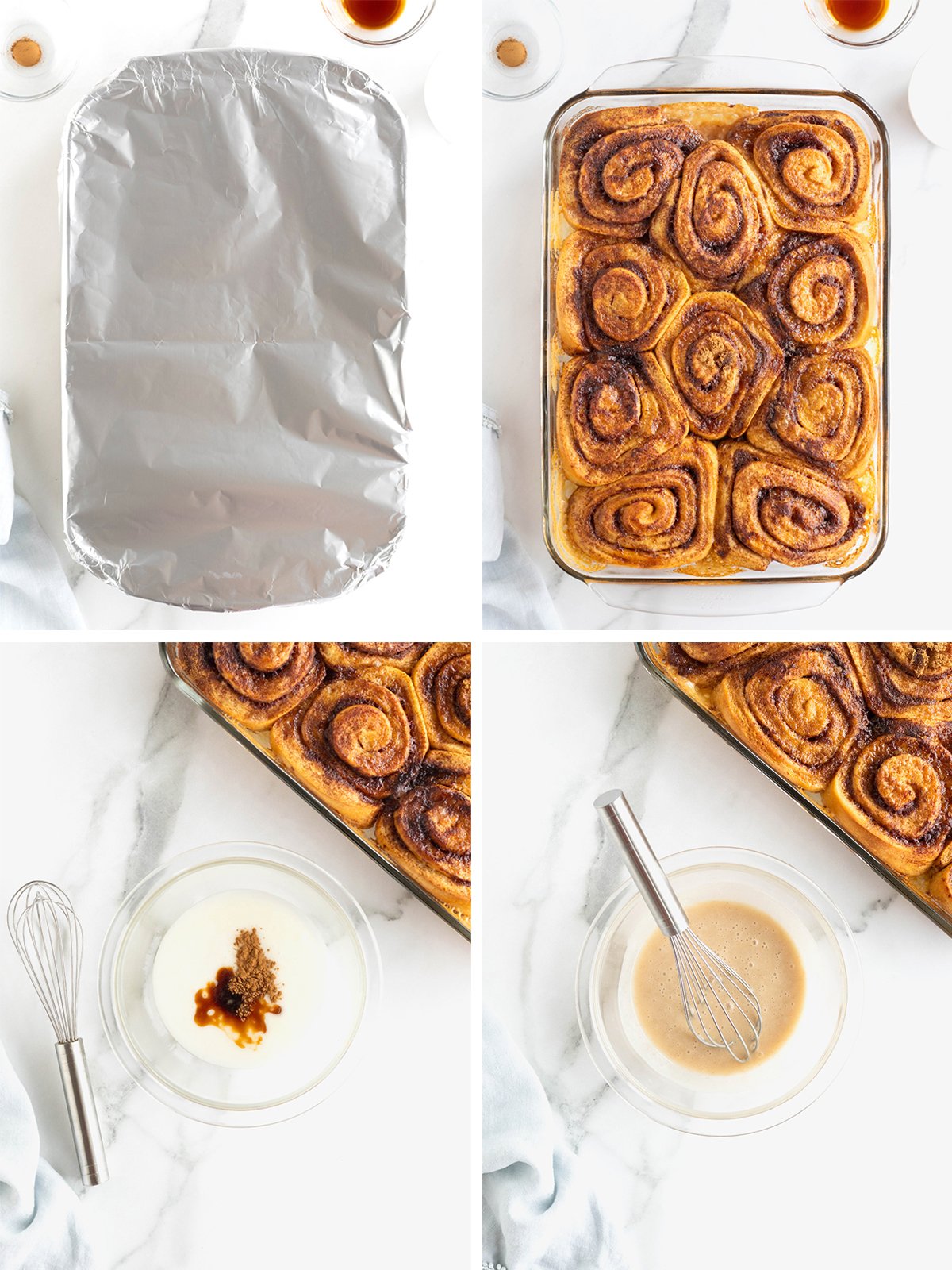 Steps to make the canned cinnamon roll hack. 