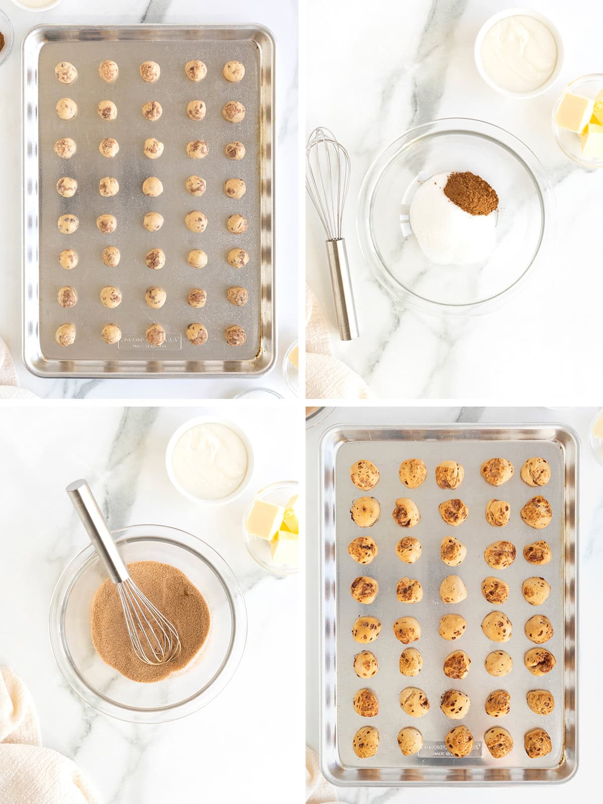 Steps to make cinnamon roll bites.