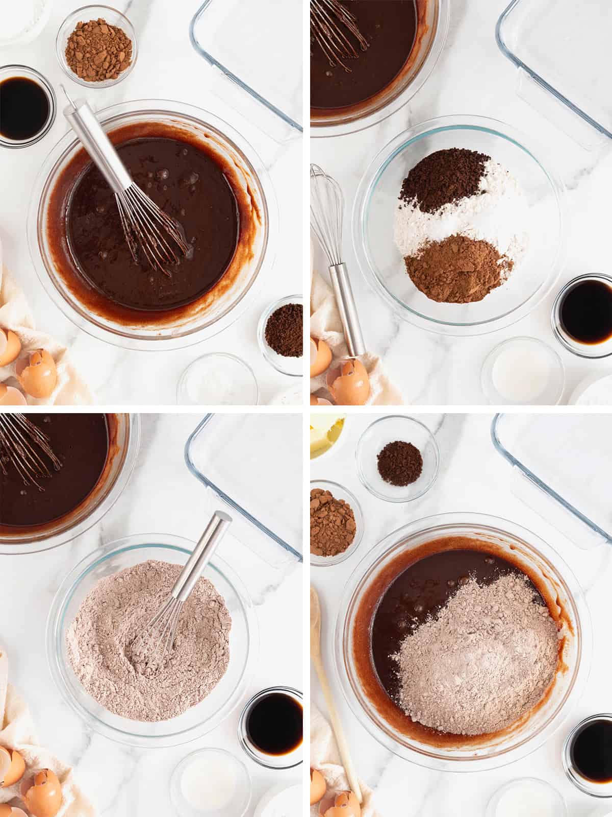 Steps to make espresso brownie batter.