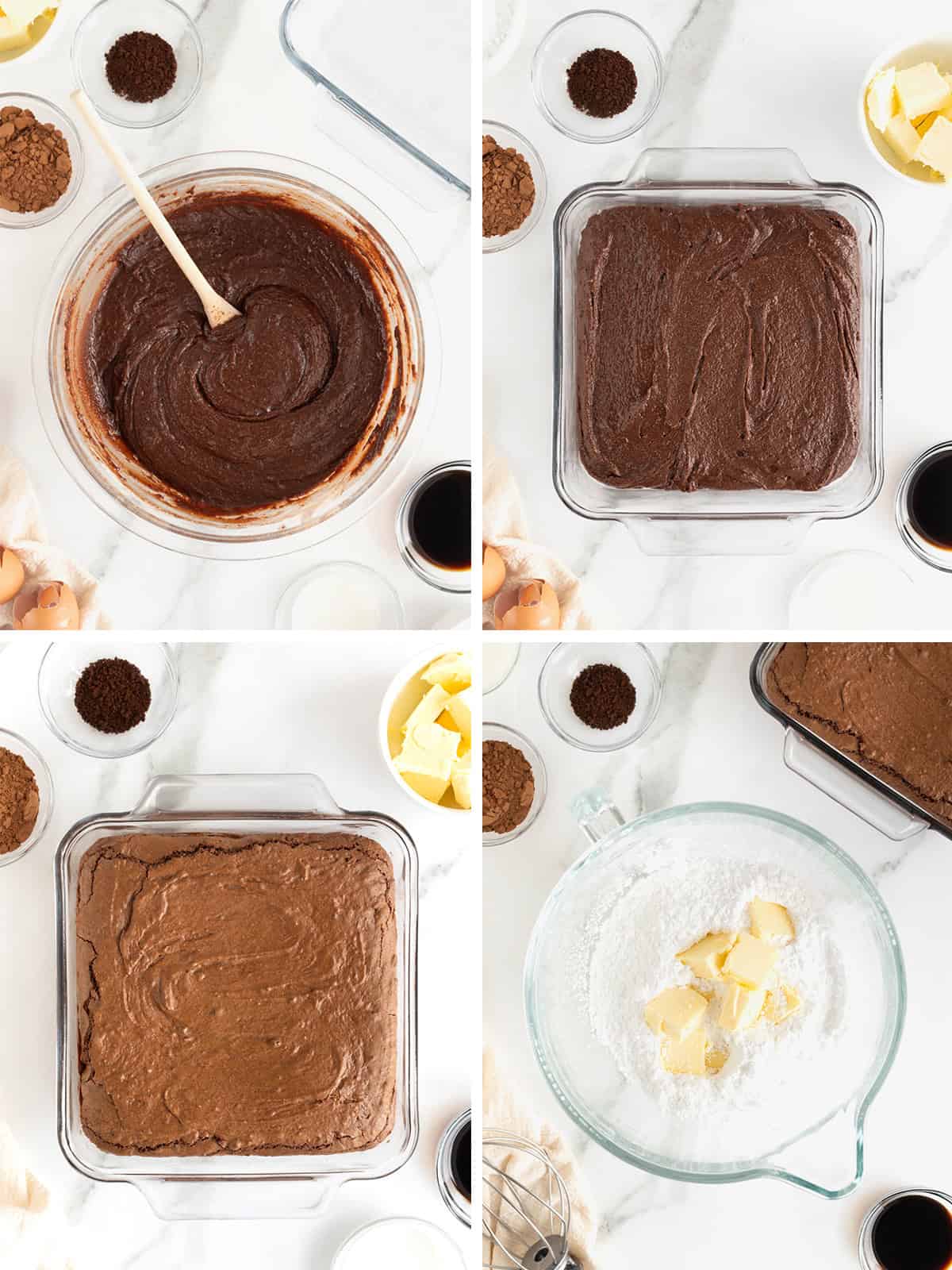 Steps to make frosted espresso brownies.