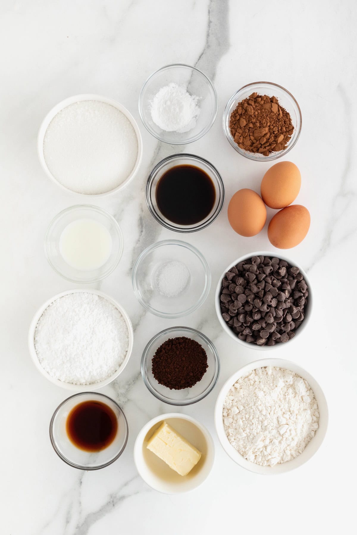 Ingredients to make espresso brownies with frosting.