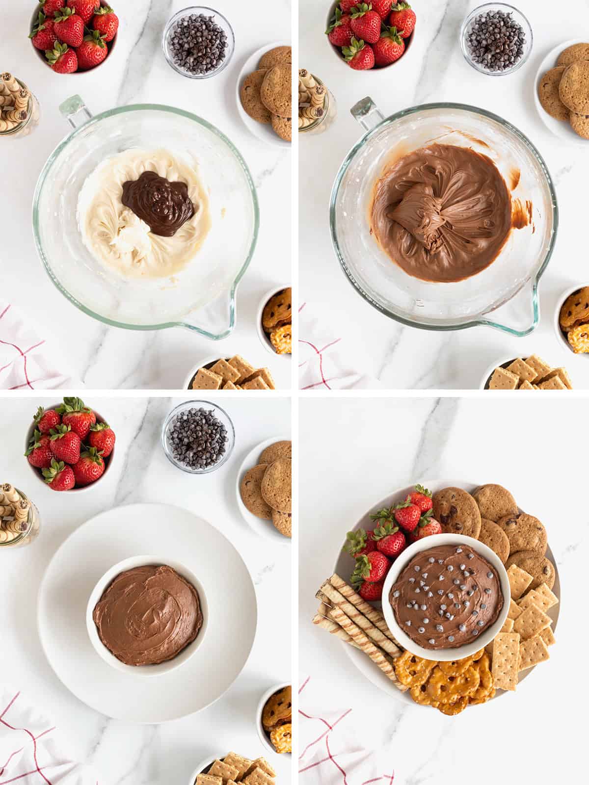 Steps to make chocolate cheesecake dip.