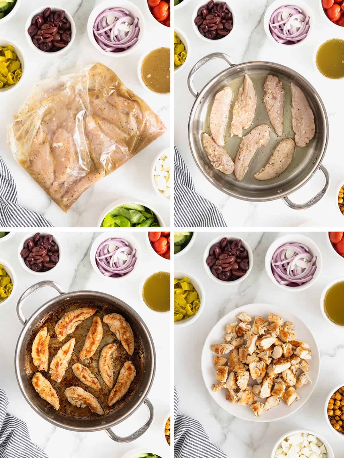 Steps to cooking the chicken for Greek Salad with Marinated Chicken.