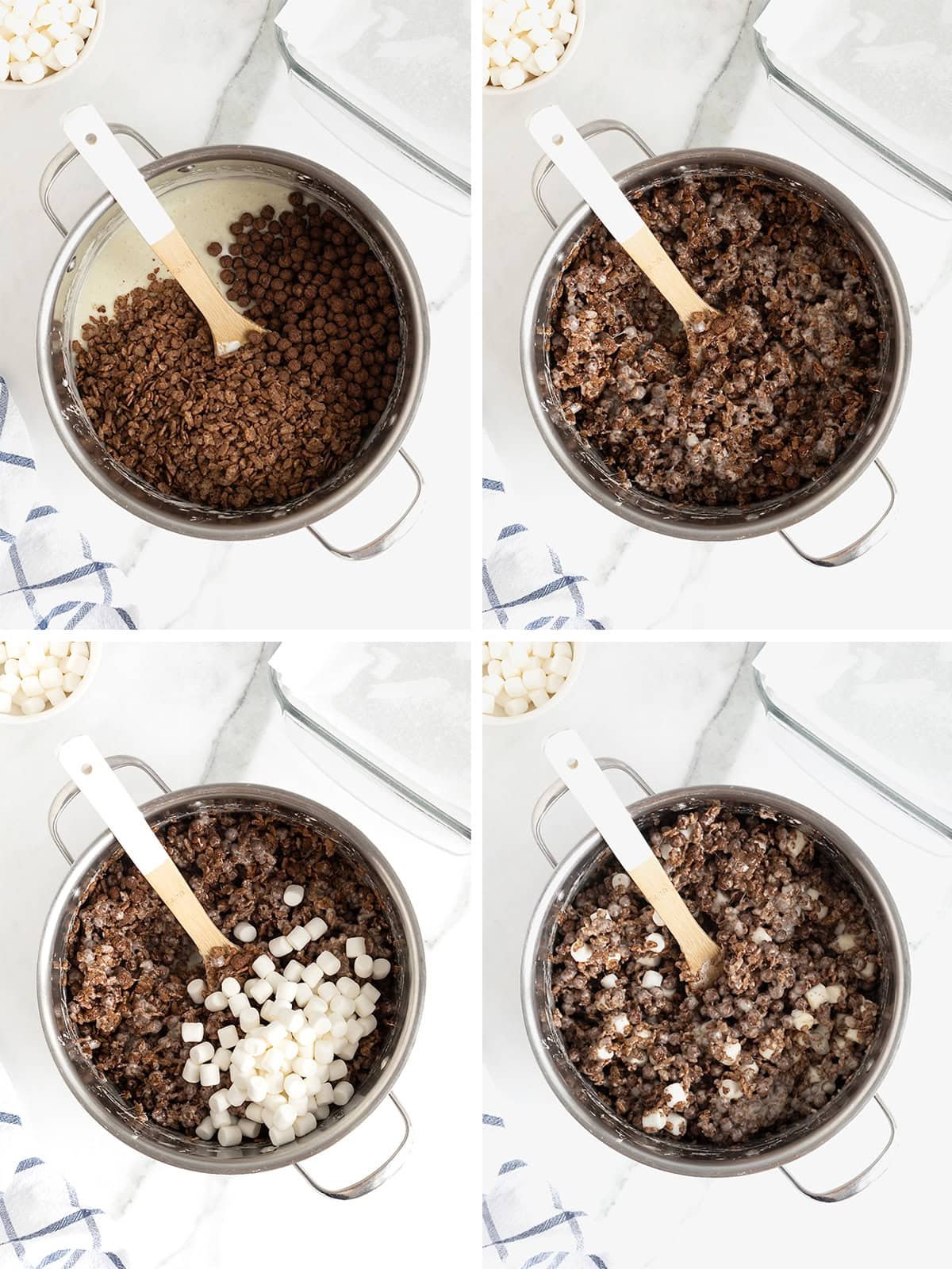 Steps to make hot cocoa Krispies treats.