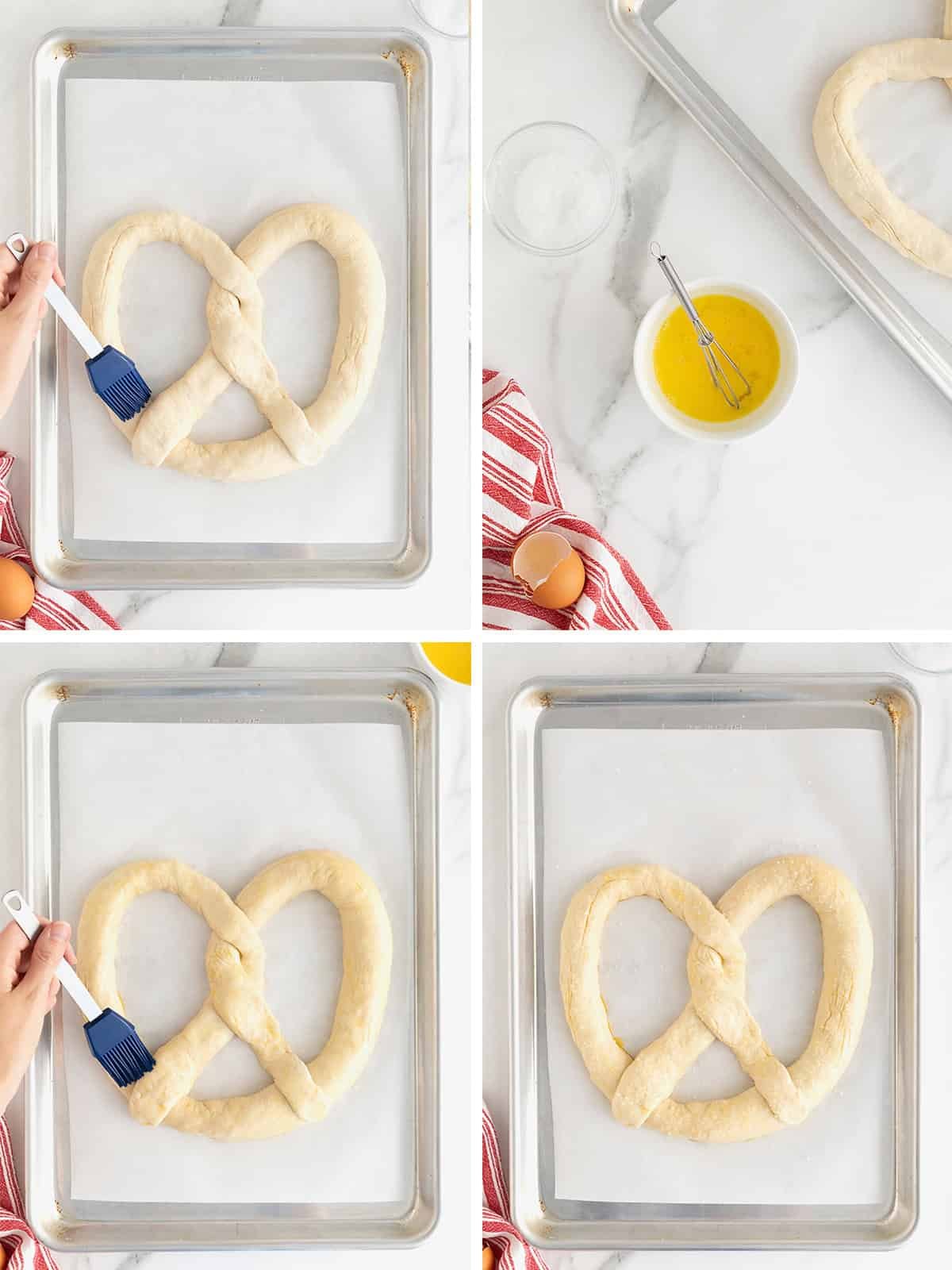 Steps to make a jumbo soft pretzel.